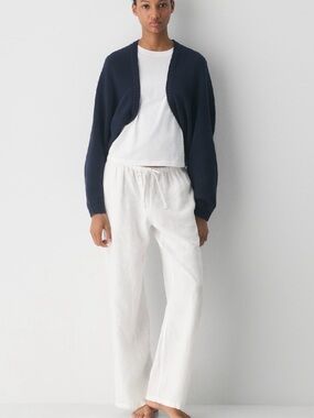 TNA Navy Cropped Open-Front Cardigan